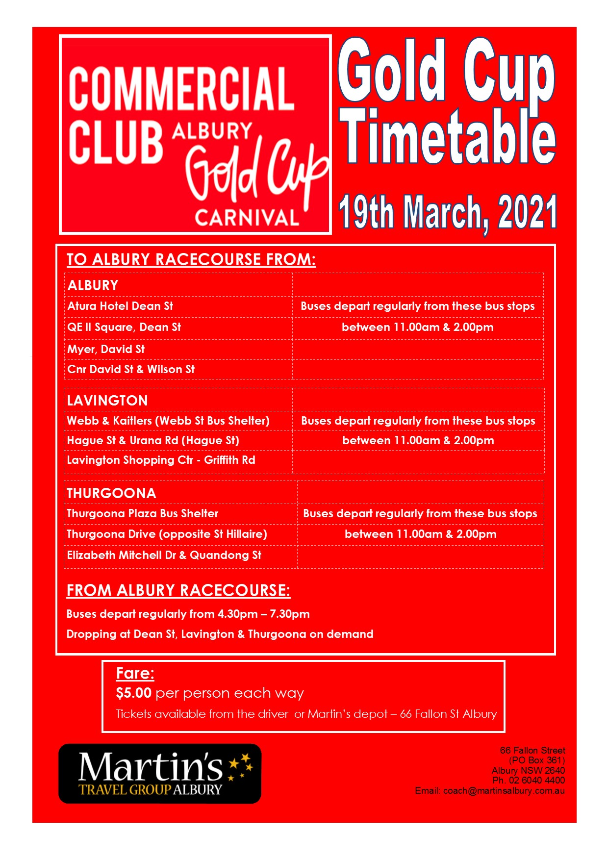 Albury Gold Cup Timetable Martin's Albury